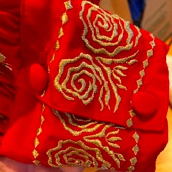 Vintage DVF Silk Red Blouse Gold Rose Embroidered - Picture 5 of 8